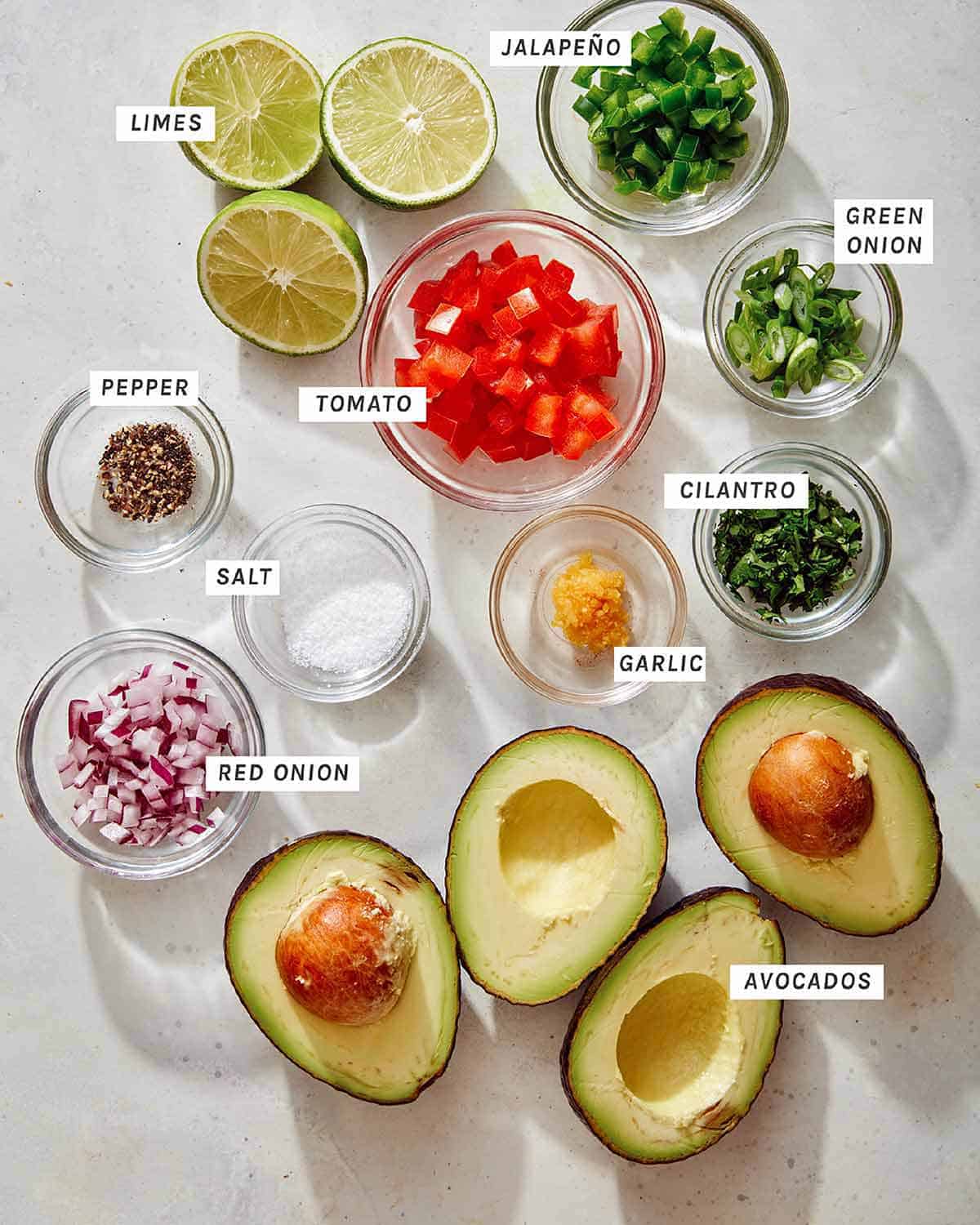 Guacamole ingredients in a kitchen.